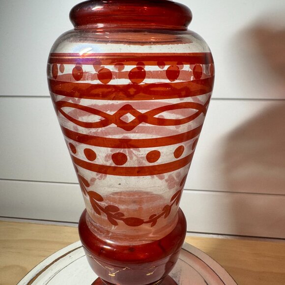 Antique Victorian Bristol Glass Red Flashed Vase Blown - Picture 3 of 6
